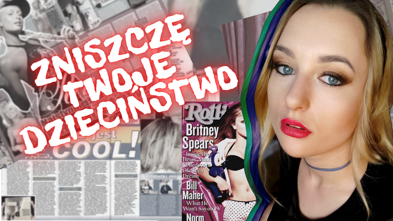 Napis: Zniszczę twoje dzieciństwo na tle wycinków ze starych gazet.